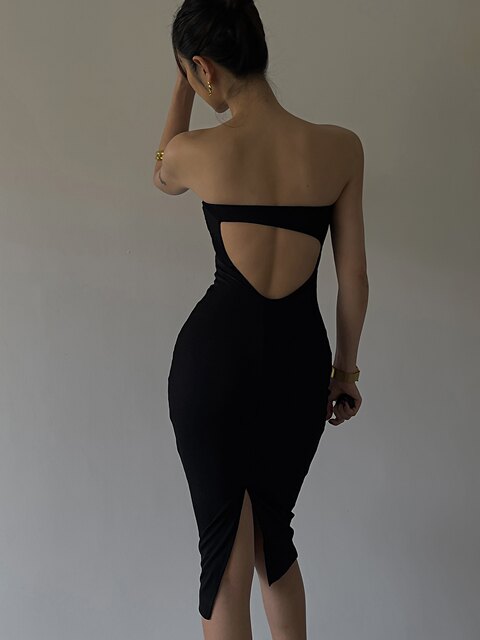 Alexia.L Niche European and American Bella Kendall Hot Girl Party Cut-Out Backless Sexy Solid Color Tight Dress