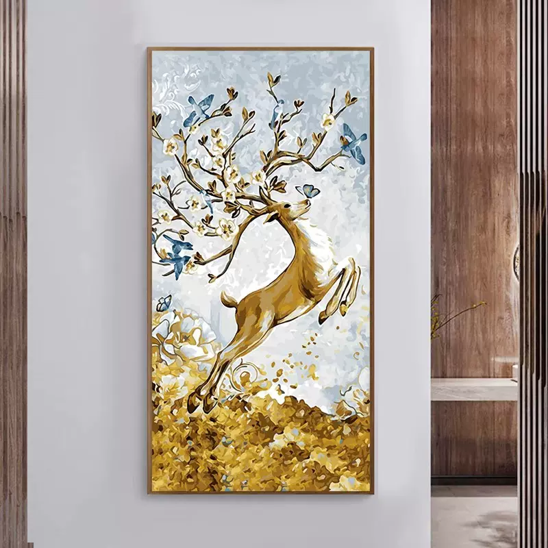 鹿の油彩画 Amazon | カラフルな鹿の絵 数字で描く 大人用 花が咲く鹿 DIY