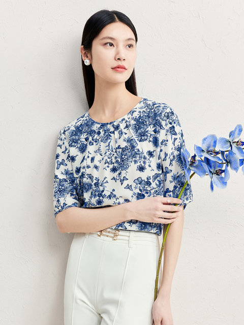FINITY FANIDI Chiffon Shirt 2025 Summer New Silk Simple Printed Top for Women
