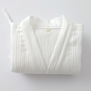 High-tech all-cotton white nightgown for men and women the same style of washing pure cotton gauze loose thin rope Hanfu bathrobe ancient style morning gown thin