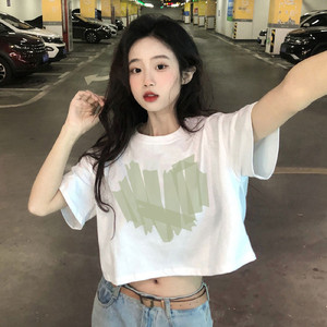 (30% off area) Heavy cotton new style right shoulder short T-shirt for women summer pure lust style short-sleeved loose round neck top