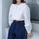 Hewu PLUS original large-size series, pleated ruff collar, buttery white cotton shirt, loose and slightly fat, versatile