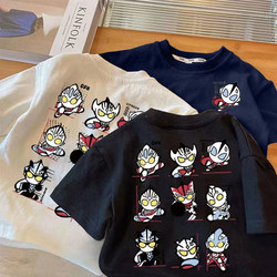 Boys' T-Shirt Pure Cotton Short-Sleeved Ultraman Clothing Summer 2024 New Style Small and Medium-Sized Kidsren's Cartoon Loose Top