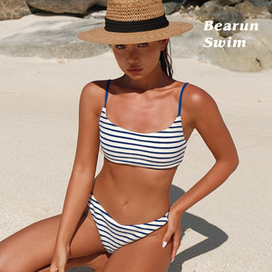 
BEARUN SWIM Blue Striped Bikini Set 2025 New Holiday Swimsuit Split Swimsuit Two-piece Set