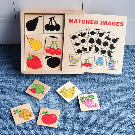 Gioco Di Abbinamento Ombre Per Bambini | Blocchi Di Legno Con Carte Frutta E Animali | Giocattolo Educativo Per Memoria E Coordinazione 2-4 Anni
