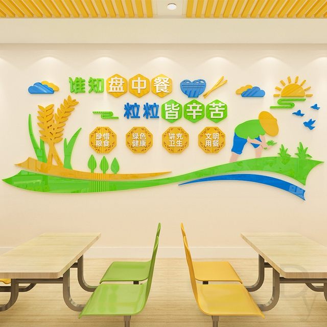 Primary and secondary student cafeteria cultural wall stickers save food slogans, restaurant restaurant wall decoration 3D three -dimensional stickers
