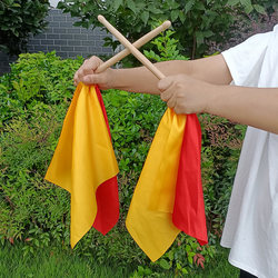 Kindergarten Light Equipment Exercise Wooden Stick Red Silk Cloth Dance Stick Gymnastics Performance Hand-Held Chair Tapping Props for Sports Games