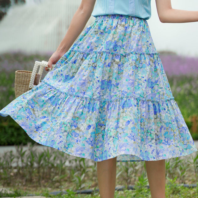 
ATAR2025 summer new skirt mid-length floral slim mid-length skirt pleated A-line women's short skirt