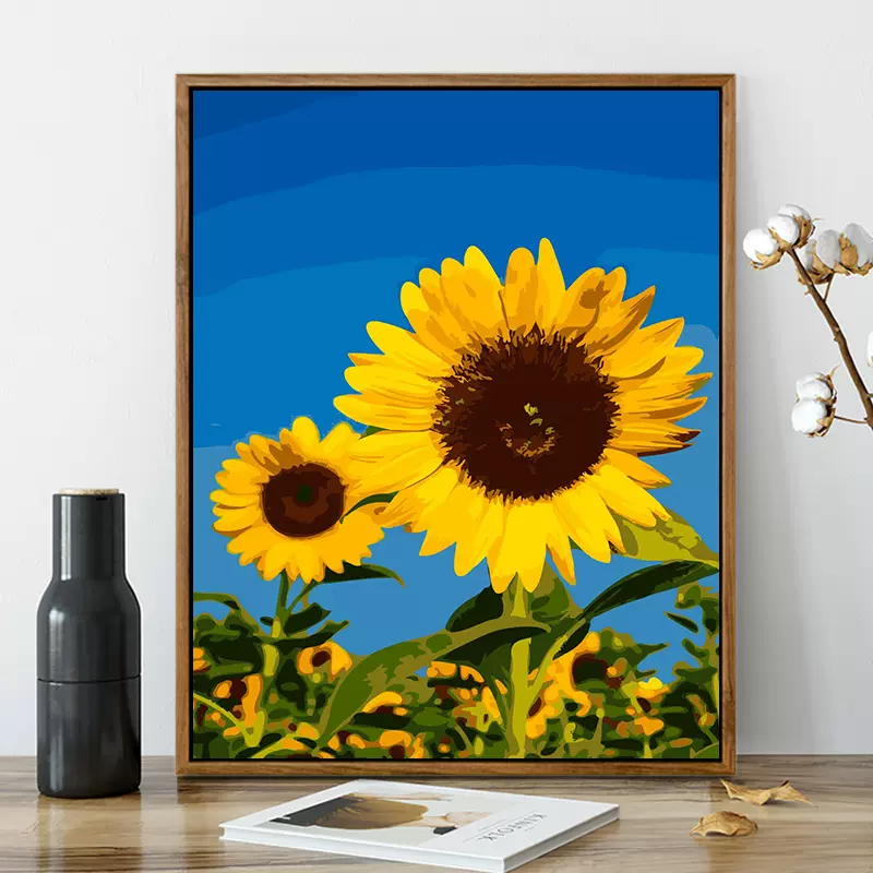 数字油画diy油彩画减压植物太阳花画画手工填充涂色