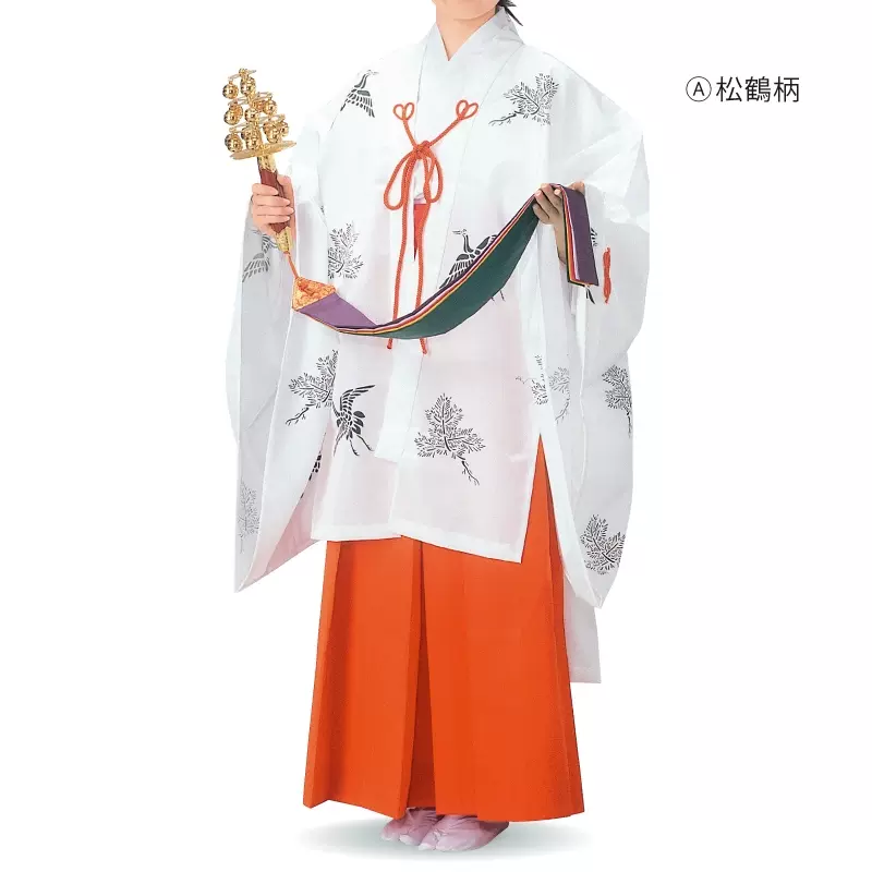日本正统巫女服松鹤纹千早和服白衣全手工单衣白色纯色宽松