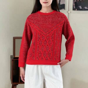 
Adidas Clover Year of the Horse New Year Red Loose Sweater 26 Spring Men's and Women's Round Neck Pullover Knitted Sweater KT0693