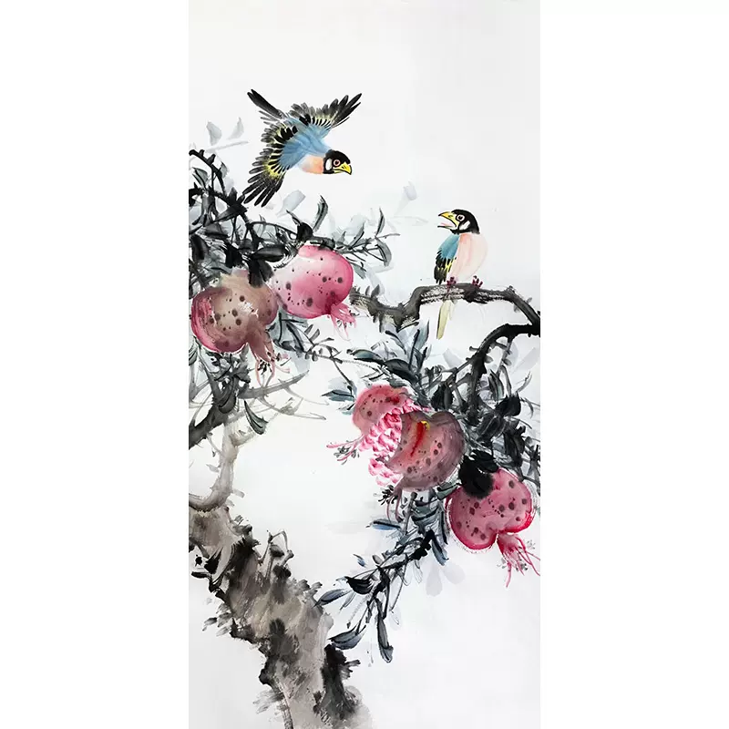 中国古美術・純手描き・四条屏・鹰画芯・国画・李苦禅印款・肉筆・宣紙・文房置物 国画写意花鸟纯手绘水墨画紫藤四尺画芯居家办公装饰画代画
