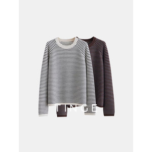 
TINGE sticker stripes contrast color Australian anti-shrink pure 100% wool silhouette autumn and winter new knitted round neck sweater