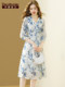 Danmunier French printed chiffon dress for women 2025 summer new style 700-quarter sleeve temperament waist-hugging A-line skirt
