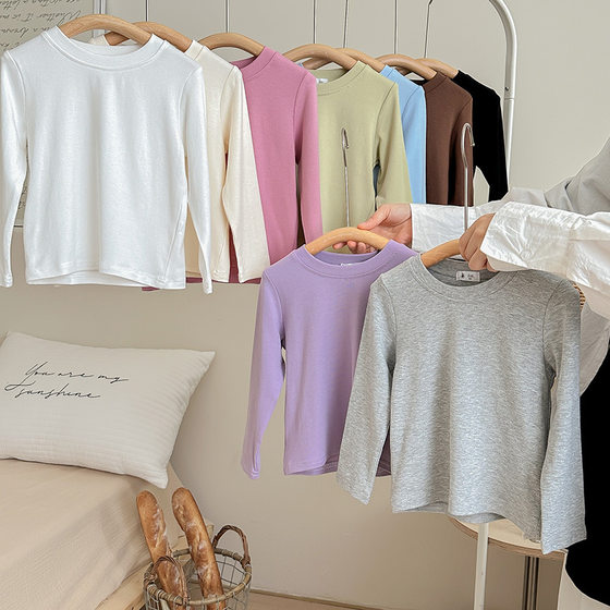 
Baby elastic long-sleeved loose T-shirt 2026 spring and autumn boys and girls versatile soft waxy mask base shirt for outer wear and inner wear