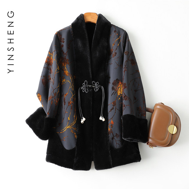 New Chinese style mother's winter wear double-sided fur all-in-one coat for middle-aged and elderly women gold mink velvet fur coat