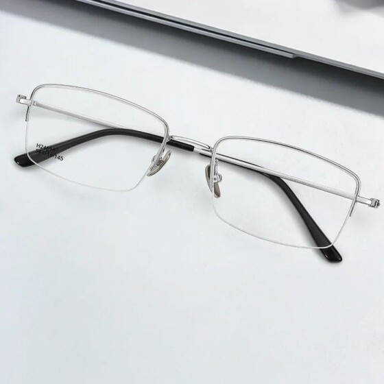 
Ultra-light pure titanium glasses frame silver frame half-frame glasses men's gentle scum 24610 retro titanium frame myopia glasses frame