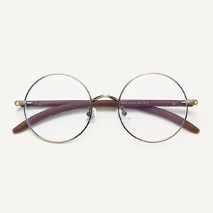 
00102 Retro Japanese metal large round glasses frame for men and women with myopia and no makeup flat wood grain legs literary and artistic frames