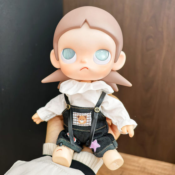 
Action doll clothes bjd doll 1/8 cute Gazi sister lace white shirt bear black blue overalls suit