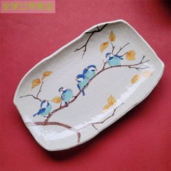 Japan Imported Kutani-yaki Tit Ceramic Large Long Plate Rectangular Fish Plate Sushi Plate Fruit Plate Gift Box