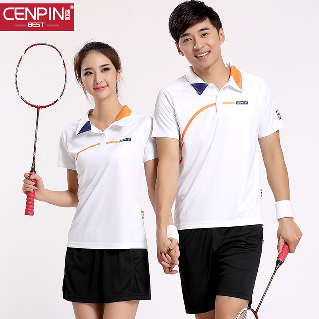 Badminton suit for women summer men's lapel short-sleeved sports T ...