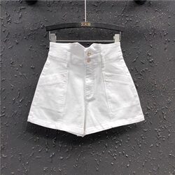 2026 Summer New Style Small V-Waist A-Line White Denim Shorts for Women High-Waisted Loose Slimming Wide-Leg Pants A-Line Hot Pants