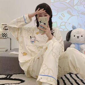 New pajamas for women in spring and autumn pure cotton long sleeve two-piece set autumn and winter cartoon sweet loose pajamas home clothes for women
