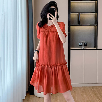 Loose belly-covering short-sleeved chiffon dress