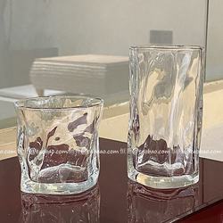 ins Irregular Women's Glass Cup with Unique Design, Whiskey Glass, Household Drinking Cup, Milk Coffee Cup