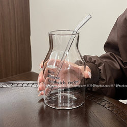 Casual ins Letter Pearl Milk Tea Cup, Large Capacity Heat-Resistant Glass Cup, Household Milk Cup, Latte Coffee Cup