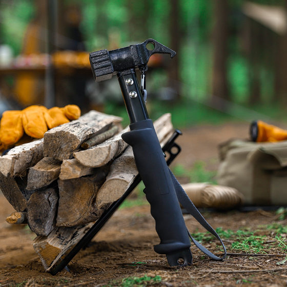 Outdoor camping site nail hammer multi-function soft rubber handle iron hammer camping tent sky curtain windproof camp nail hammer nail puller
