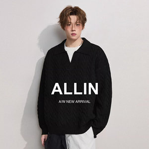 
ALLIN fake two-piece black sweater for men in spring and autumn couple's lazy twist lapel wool sweater jacket