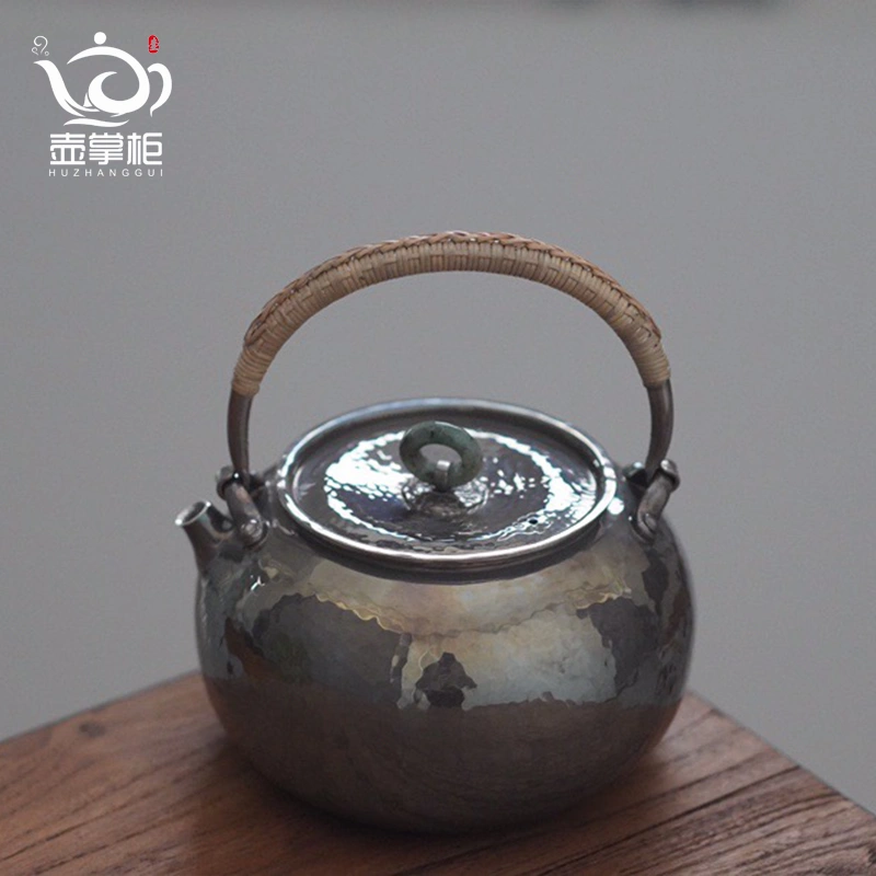 日本银壶 紫皮壶纯银烧水壶日式足银999煮水壶纯手工一张打提梁壶-Taobao