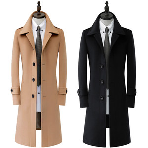 
Men's autumn and winter woolen youth single-breasted medium-length woolen warm British coat Korean version long windbreaker jacket 9210