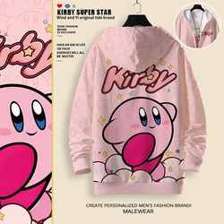 Kirby Cartoon Anime Collaboration Hooded Sweatshirt for Men and Women, Cute Fleece-Lined Jacket for Students, Zip-Up Hoodie for Winter