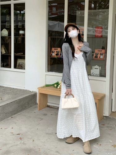 Белая весенняя длинная юбка, летнее платье, большой размер, французский стиль, V-образный вырез, по фигуре