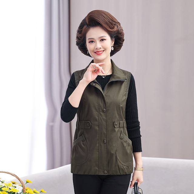 Spring and Autumn Mother's Wear Thin Cotton Vest Large Size Casual Middle-aged and Elderly Women's Clothing Solid Color Elderly Outerwear Top and Vest