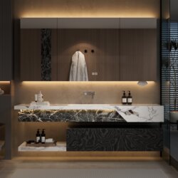 Italian-Style Hotel Bathroom Cabinet Set, Bathroom Washbasin, Bathroom Cabinet, Washstand, Smart Mirror Cabinet, Rabbit Board Material