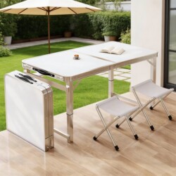 Foldable Table for Outdoor Stall Setup, Adjustable Height Camping Table, Portable for Construction Site Use, Aluminum Alloy Long Table for Dining