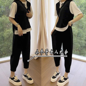 
70*0.5kgxxs size suit harem pants for women in spring and autumn black high waist 70-quarter 8-quarter small casual carrot pants