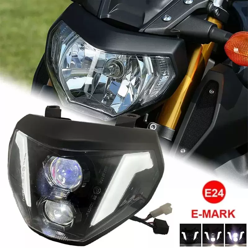 雅马哈MT09前大灯总成60W超亮LED大灯KIMH透镜前大灯IP67防水带日行灯