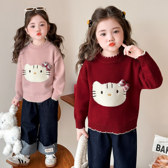 
Girls sweater 2025 winter new style baby girl thickened baby winter women's sweater red children's inner wear