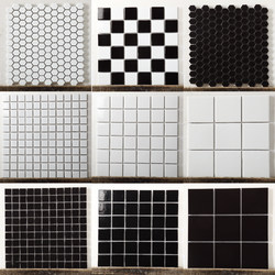 Black, White, and Gray Ceramic Mosaic Tiles, Checkered Bathroom Tiles, Toilet Tiles, Small White Tiles for Covering Columns