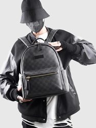 French Cavienkion European and American Niche High-End Backpack Business Travel School Bag Plaid Backpack Leather Men's Bag