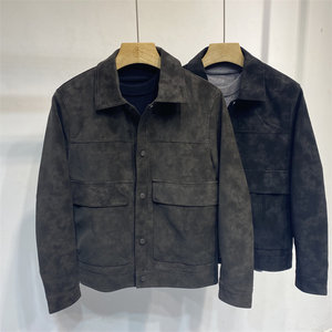 
2025 winter new suede men's leather jacket plus velvet thickened slim jacket men's trendy jacket