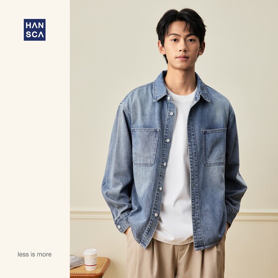 
hansca American retro denim shirt for men 2026 spring trendy brand high-end loose casual shirt jacket for men