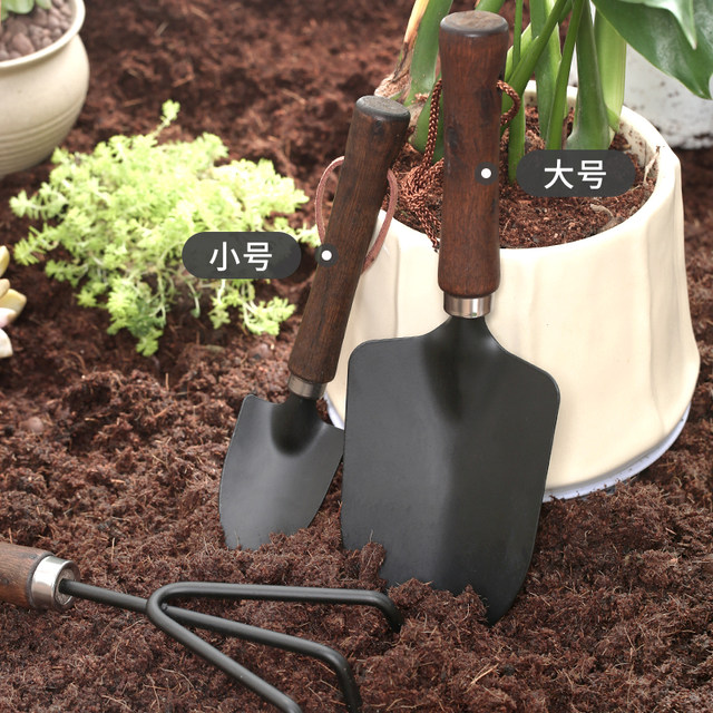Japanese species flower tool garden art small shovel digging vegetables, home pine earth, three -tooth rake potted polychide shovel shovel
