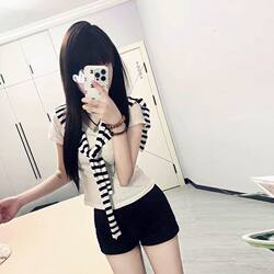 White Short-Sleeved Top + Shawl Slim-Fit Shirt for Older Children, New Summer Style ins Trendy Preppy Style Children's Clothing Student Casual Wear