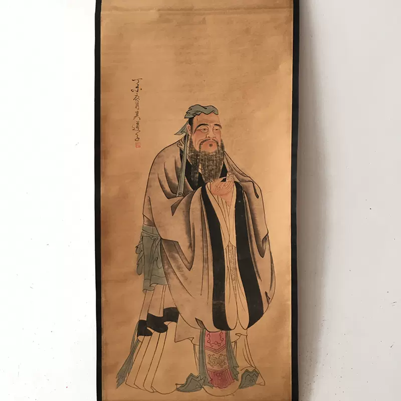 仿古做旧名人字画古画国画客厅中堂画复古人物孔子装饰画挂画清仓-Taobao