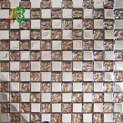 Tangbixin High-Quality Flat Silver and Brown Embossed Electroplated Crystal Glass Mosaic Sofa Background Wall